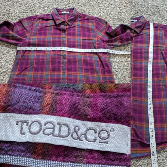Toad & Co Purple Orange Blue Plain Long Sleeve Cotton Button Up S - Picture 8 of 8